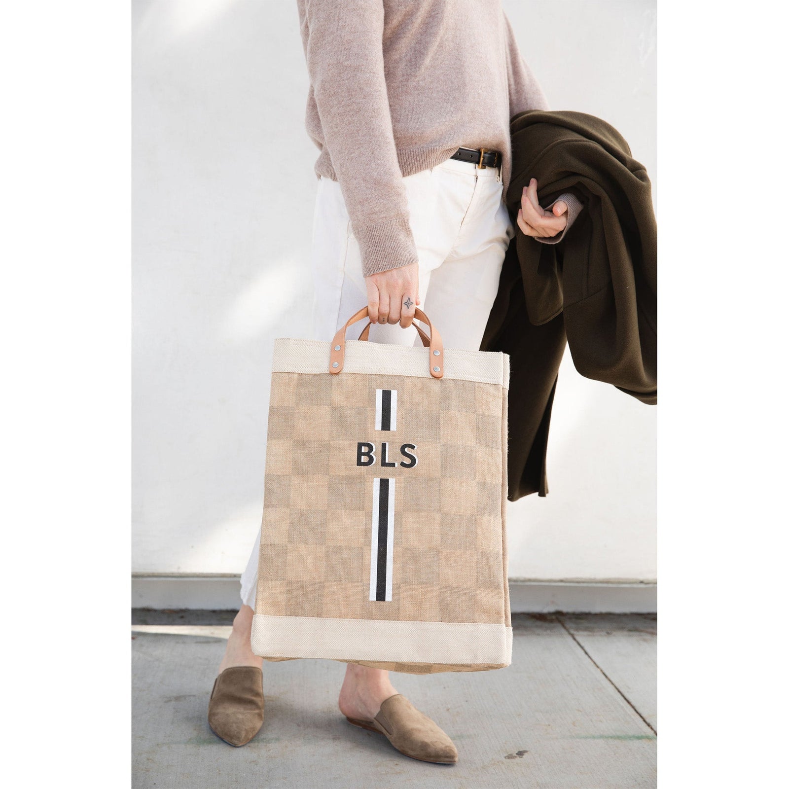 Market Bag in Checker with Black Monogram